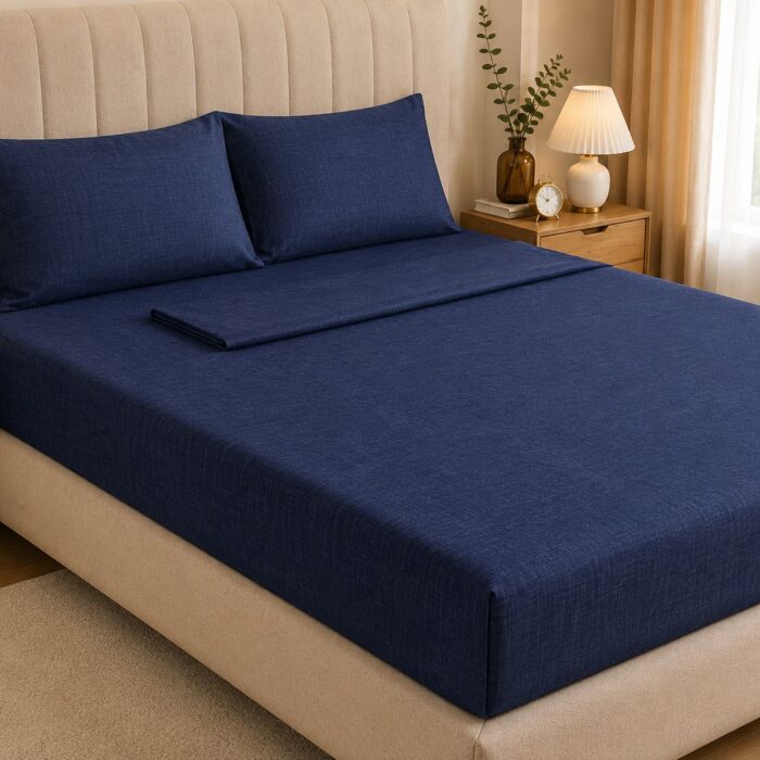 modern cotton sheet dark blue